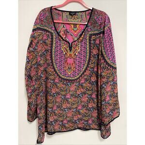 Tolani 100% Silk Top Womens 2X Pink Blue Boho Paisley Hippie Tunic New